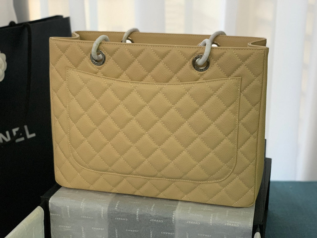 CHANEL 25S MEDALLION TOTE 33 CM IN BEIGE CAVIAR WITH SILVER HARDWARE