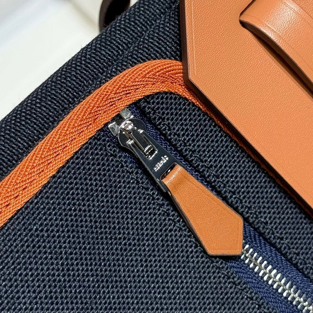 HERMES 25S MINI HERBAG 20 IN NAVY BLUE CANVAS SILVER HARDWARE