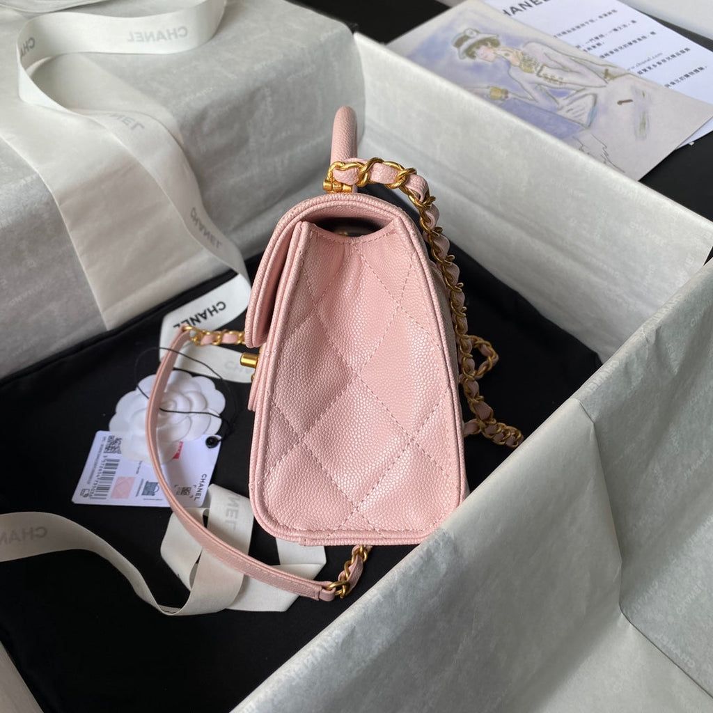 CHANEL 25S FLAP BAG 18 CM IN LIGHT PINK GRAINED LAMBSKIN WITH TOP HANDLE