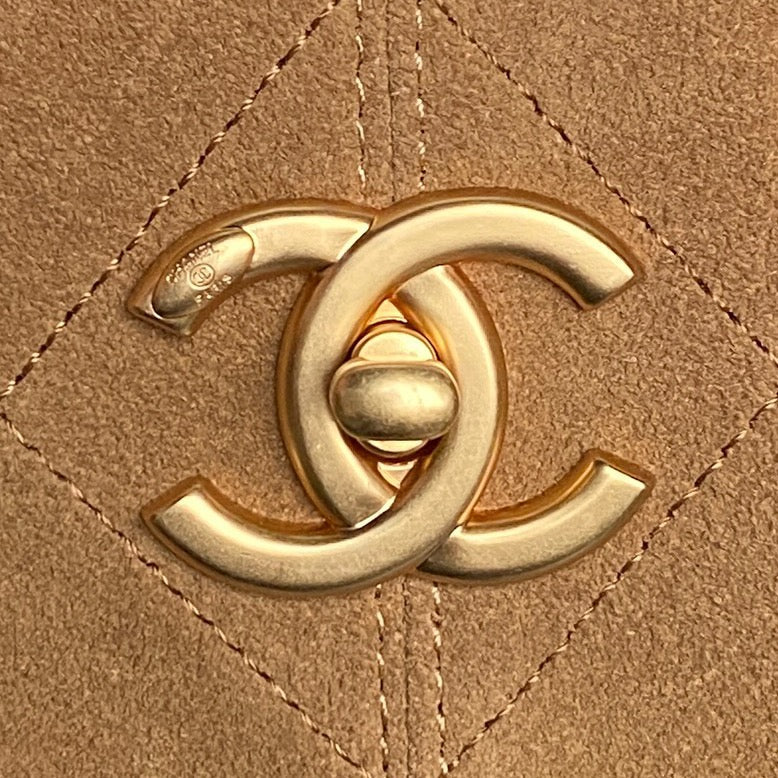 CHANEL 25S HOBO BAG 36 IN BROWN SUEDE AND BLACK CALFSKIN WITH GOLD HARDWARE