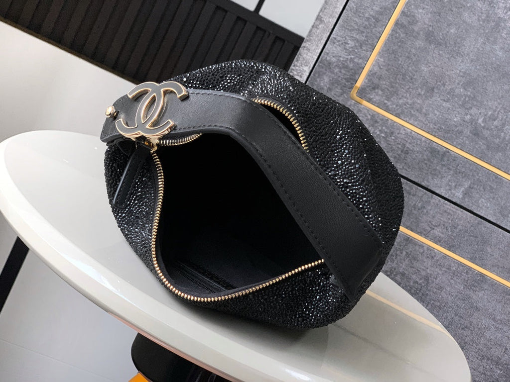 CHANEL 25S SHOPPING BAG 18 CM IN BLACK RHINESTONE-STUDDED
